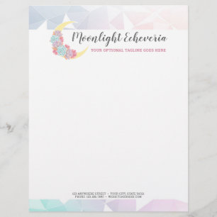 Moon & Succulents Pastel Mystic Boho Floral Cactus Letterhead