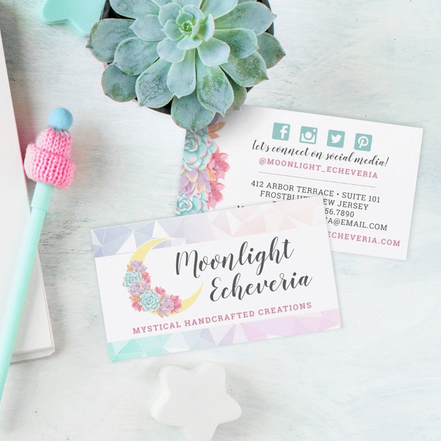 Moon & Succulents Pastel Mystic Cactus Social Icon Business Card (Creator Uploaded)