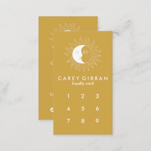 Moon  Sun Chic Elegant Line Drawing CUSTOM Gold Loyalty Card