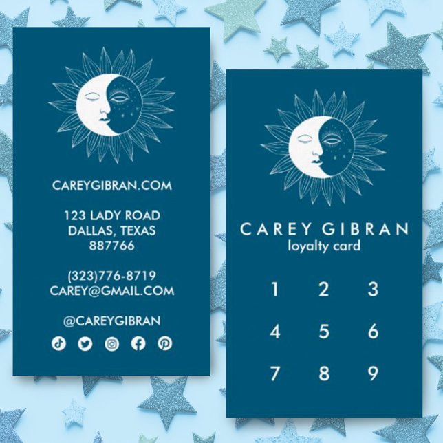 Moon & Sun Chic Elegant Line Drawing CUSTOM Loyalty Card (Cute sun and moon design decorates this custom loyalty card. Check my shop for more colors)