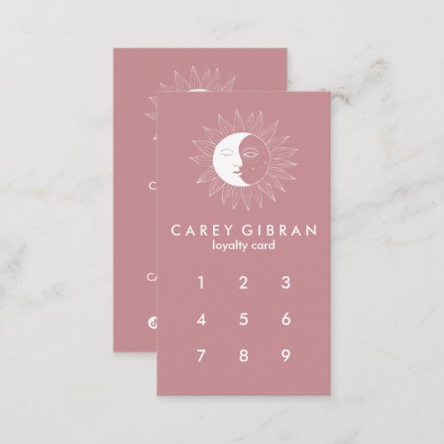 Moon  Sun Chic Elegant Line Drawing CUSTOM Pink  Loyalty Card