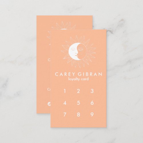 Moon  Sun Chic Elegant Line Drawing Peach Fuzz  Loyalty Card