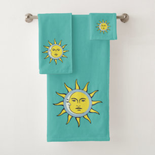 Moon & Sun Conjunction on Teal Bath Towel Set