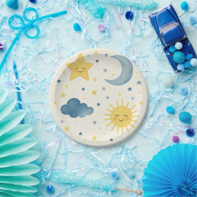 Moon, Sun, Stars & Cloud Baby Shower Paper Plates (Party)