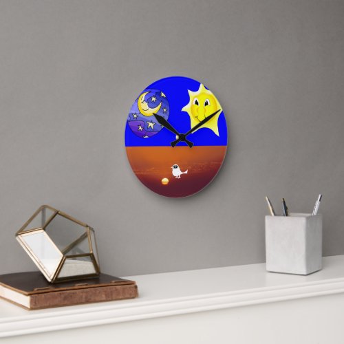 Moon Sun Sunset White Dove Clock