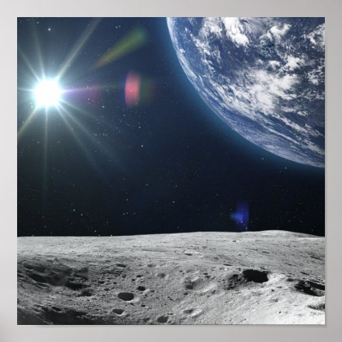 Moon surface and Earth Poster