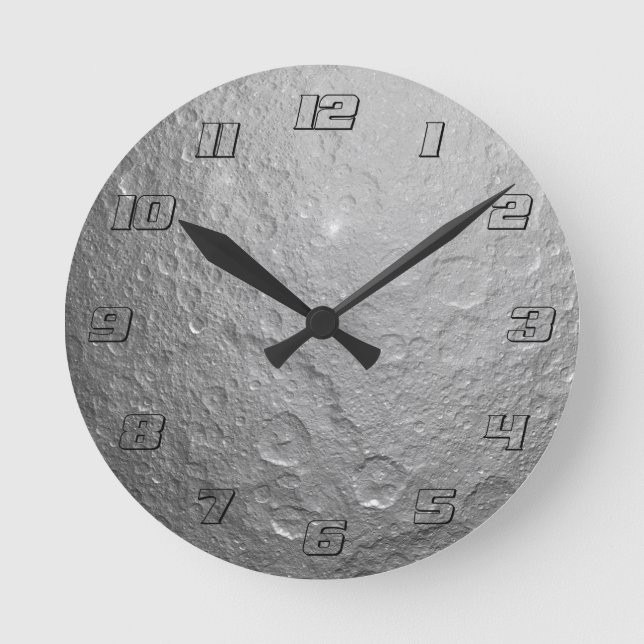 Moon Surface in Outer Space with Clear Numbers Round Clock (Front)