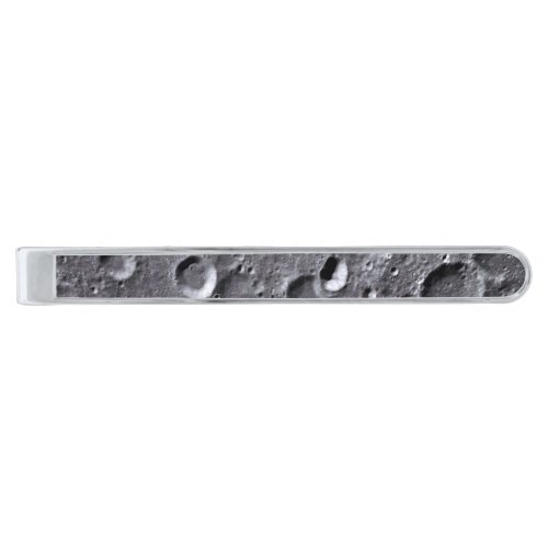 Moon surface silver finish tie clip