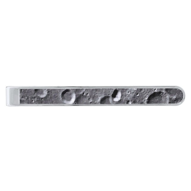 Moon surface silver finish tie clip (Front)