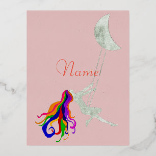 Moon Swinging Redhead Thunder_Cove Foil Holiday Postcard
