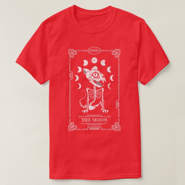 Moon Tarot Card Cat Skeleton Feline Gothic Hallowe T-Shirt (Design Front)