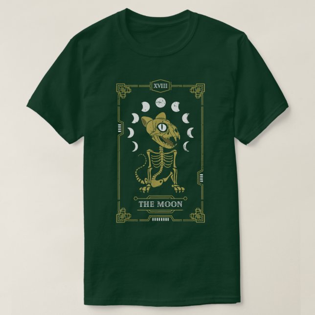 Moon Tarot Card Cat Skeleton Feline Gothic Hallowe T-Shirt (Design Front)