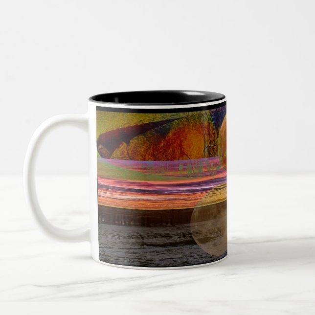Moon Through Portal to Alien World Two-Tone Coffee Mug (Left)