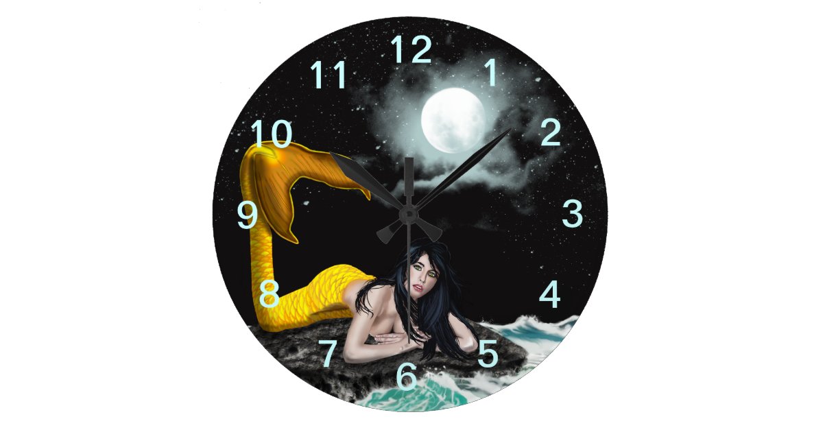 Moon Tide Mermaid Wall Clock