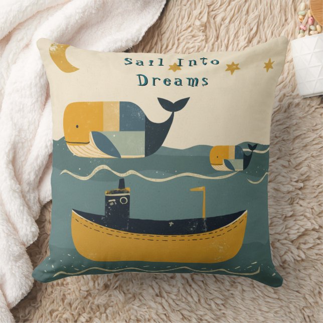 Moon Tide Whales  Throw Pillow (Blanket)