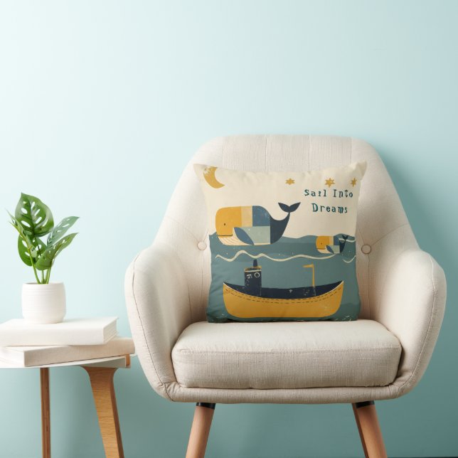 Moon Tide Whales  Throw Pillow (Chair)