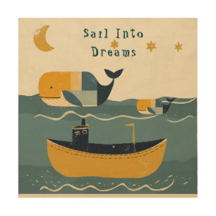 Moon Tide Whales Wood Wall Art