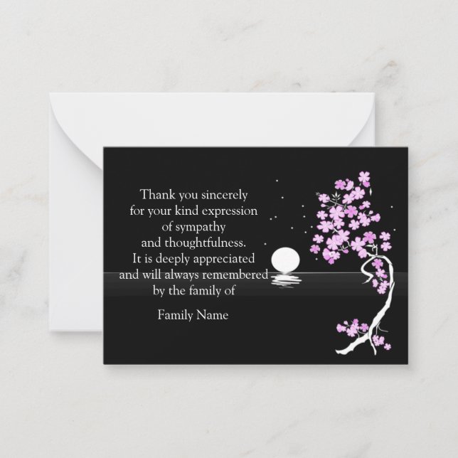 Moon Tree Flower After Funeral Thank You Cards (Front)