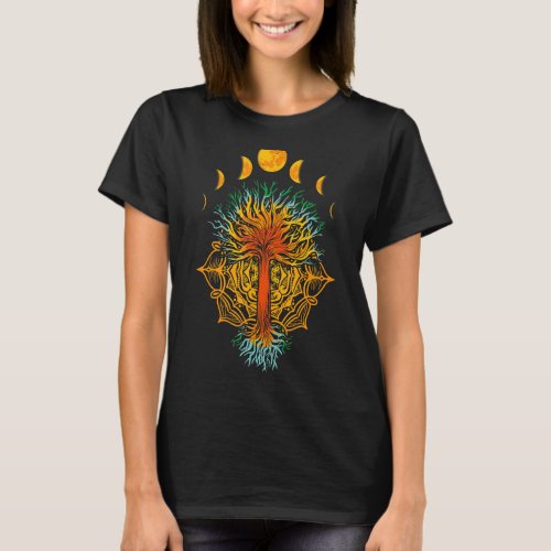 Moon Tree Spirituality Nature Colourful Mandala Ar T_Shirt