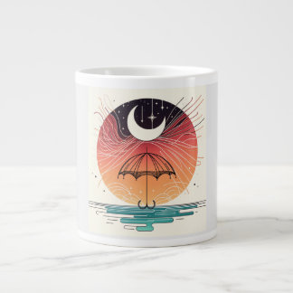 Moon & Umbrella Surreal Boho Line Giant Coffee Mug