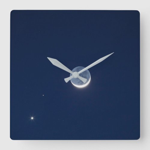 Moon Venus  Pluto in the Night Sky Square Wall Clock