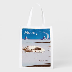 Moon - vintage Sci-fi travel poster Reusable Grocery Bag