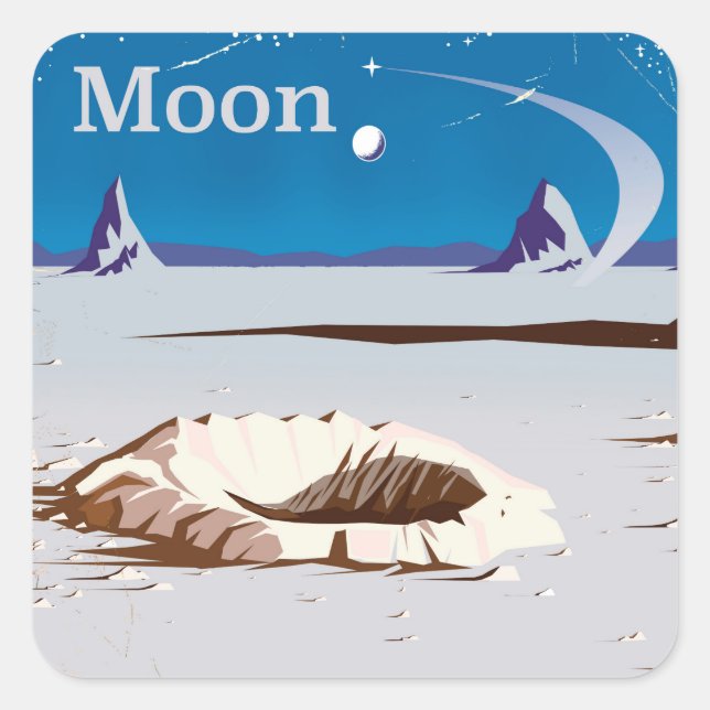 Moon - vintage Sci-fi travel poster Square Sticker (Front)