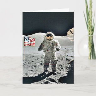 Moon Walk with American Flag Card