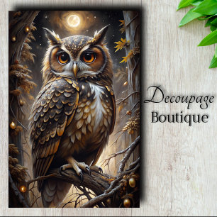 Moon Watcher Owl Decoupage Tissue Paper