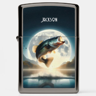 Moon Water & Bass Leaping Zippo Lighter