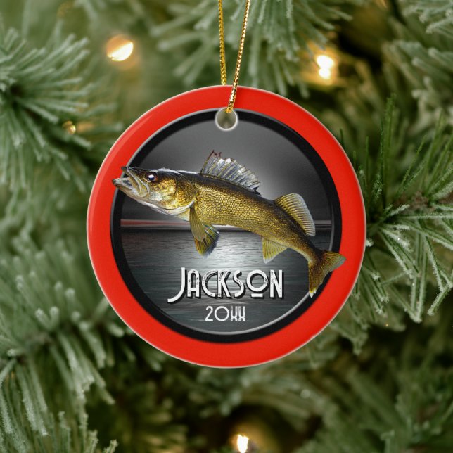Moon Water & Walleye Pike Ceramic Ornament (Tree)
