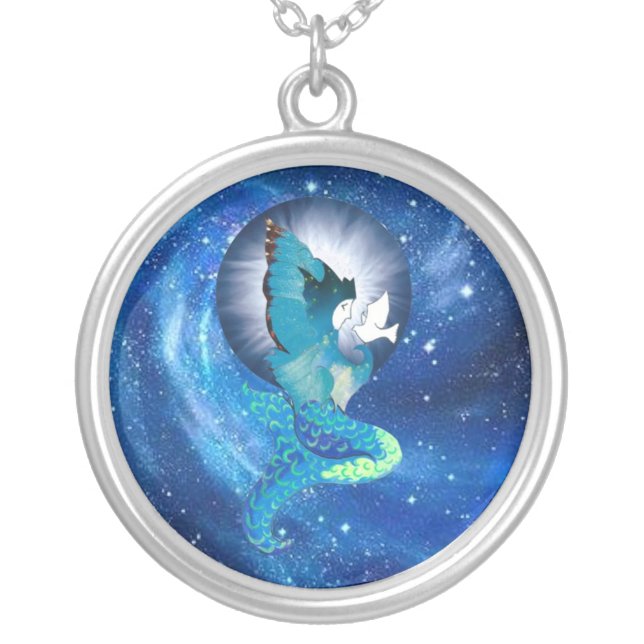 Moon Wishes Mermaid Silver Plated Necklace (Front)