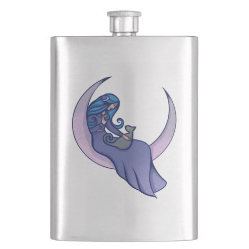 Moon Witch MoonChild Pagan Wicca Art Flask