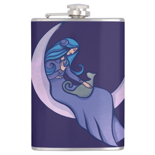 Moon Witch MoonChild Pagan Wicca Art Flask (Front)