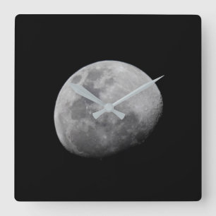 Moon with Black Sky Zambia, South Luangwa Square Wall Clock