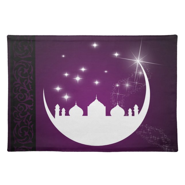 Moon with Mosque Silhouette - Cloth Placemat (Front)