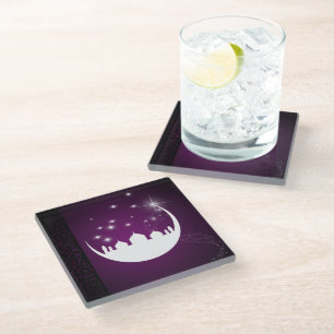 Moon with Mosque Silhouette - Glass Coaster
