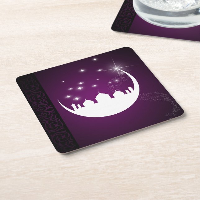 Moon with Mosque Silhouette - Paper Coaster (Angled)