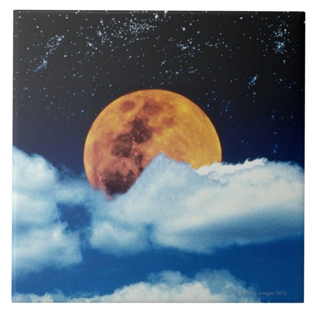 Moon with Stars Ceramic Tile (Front)