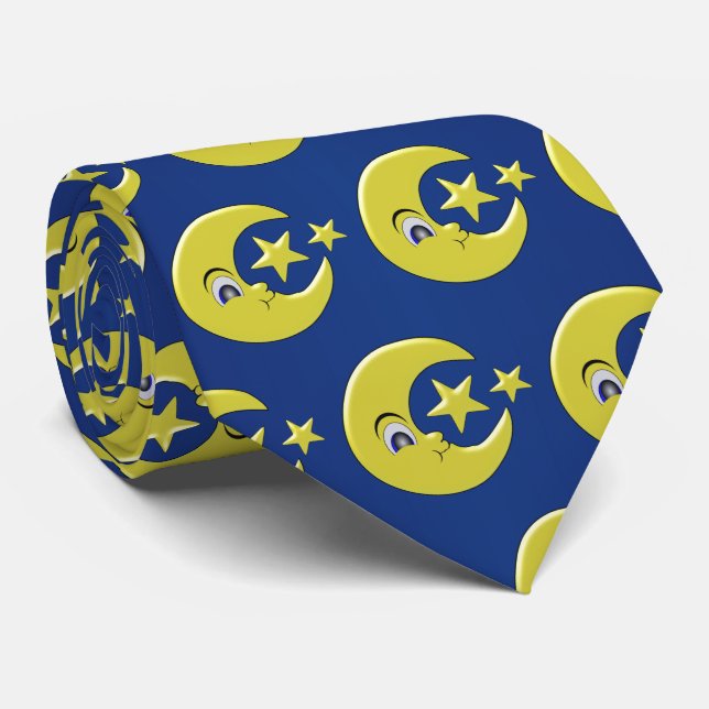 Moon With Stars Design Neck Tie (Rolled)