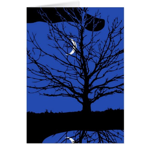 Moon with Tree Cobalt Blue Black and White