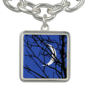 Moon with Tree, Cobalt Blue, Black and White Bracelet