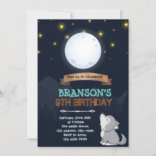 Moon wolf birthday invitation