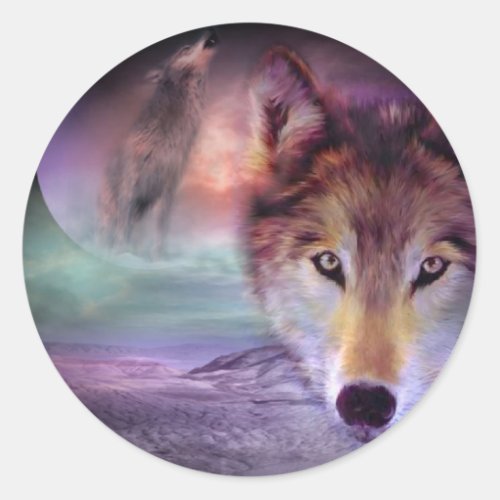 Moon Wolf Classic Round Sticker