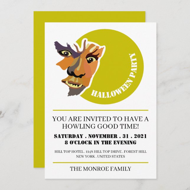 Moon Wolf, Halloween Party Invitation (Front/Back)