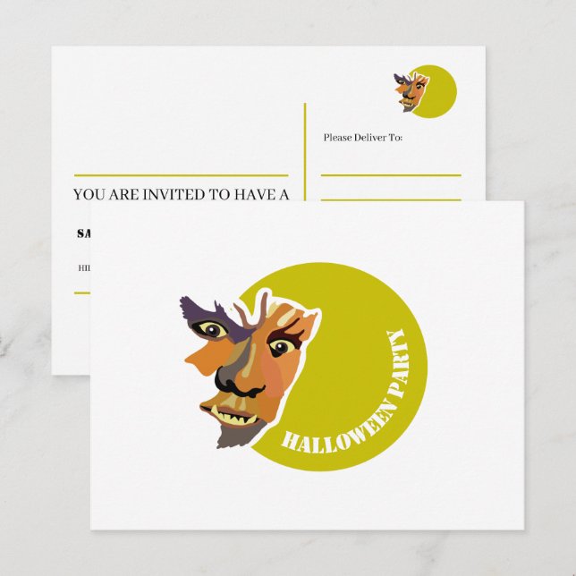 Moon Wolf, Halloween Party Invitation Postcard (Front/Back)