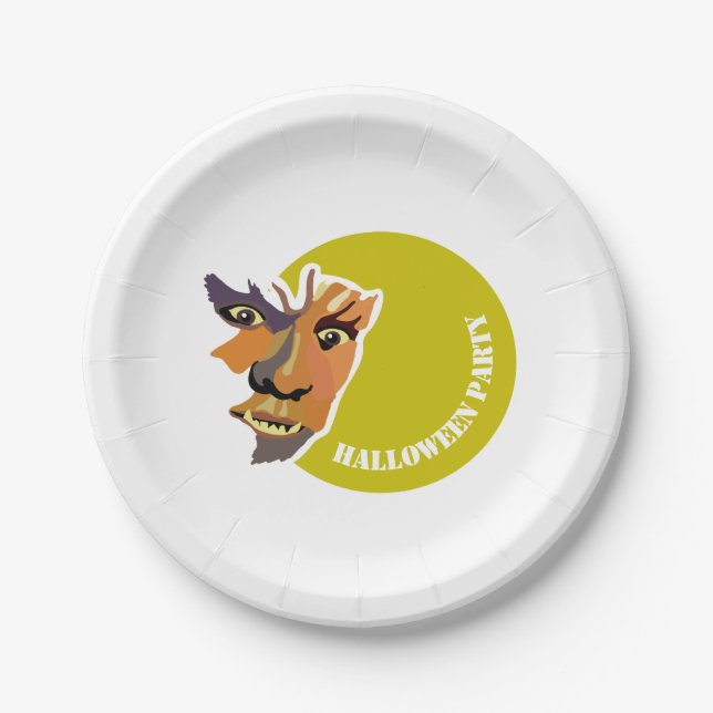 Moon Wolf, Halloween Party Paper Plates (Front)