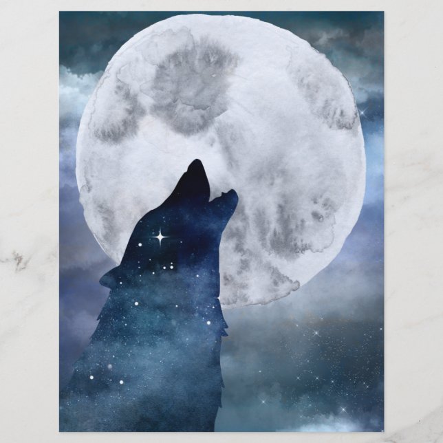 Moon & Wolf Night's Sky Scrapbook Paper (Front)