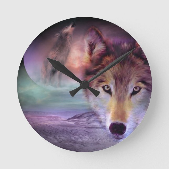 Moon Wolf Round Clock (Front)
