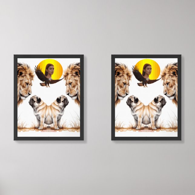 moon women lion dog wall art sets (Front)